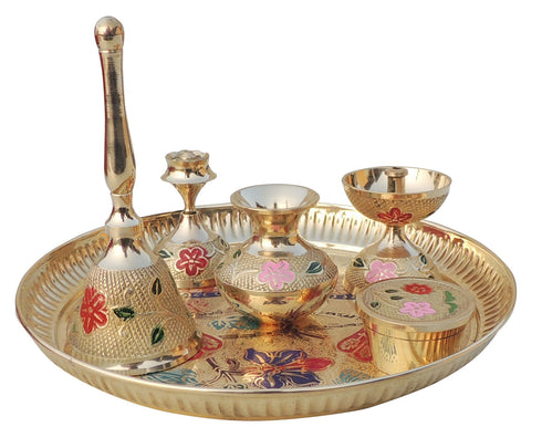 Brass Puja Thali Set With Velvet Box 1.27kg